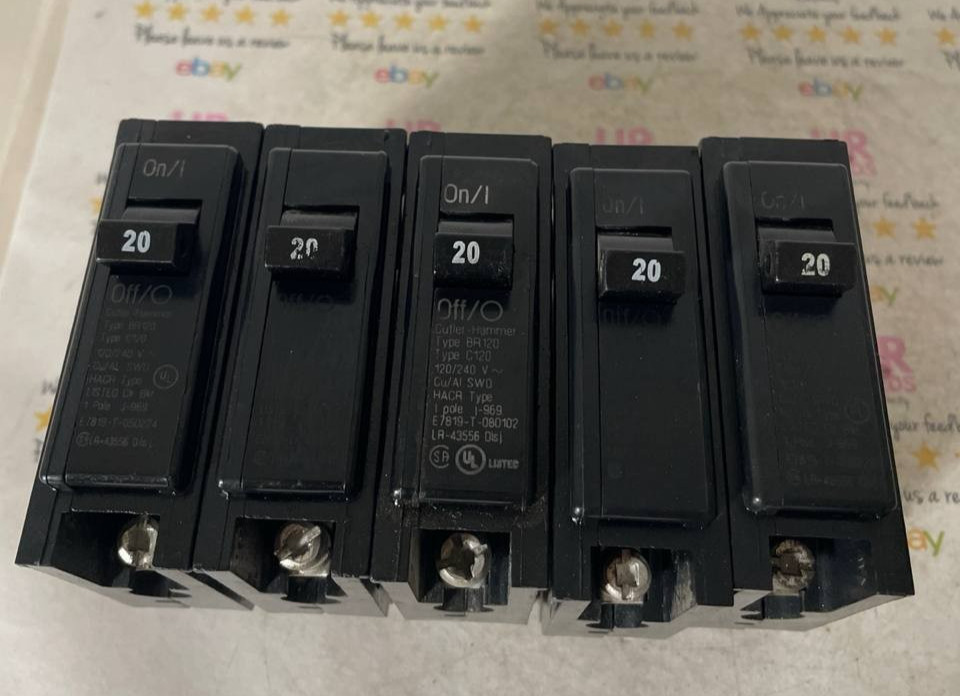 Cutler Hammer BR120 1 Pole 20 Amp Type C120 Circuit Breaker LOT OF 5