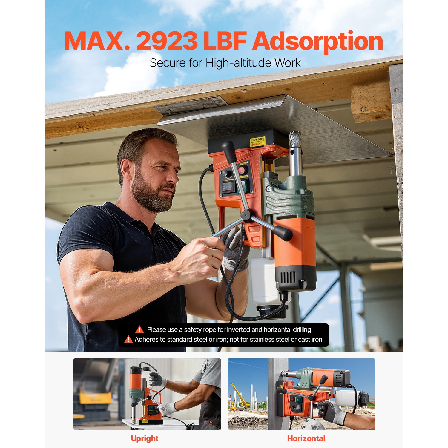 1450W Magnetic Drill Press 2922LBS Portable Mag Drill w/ 6 Core Drill Bits