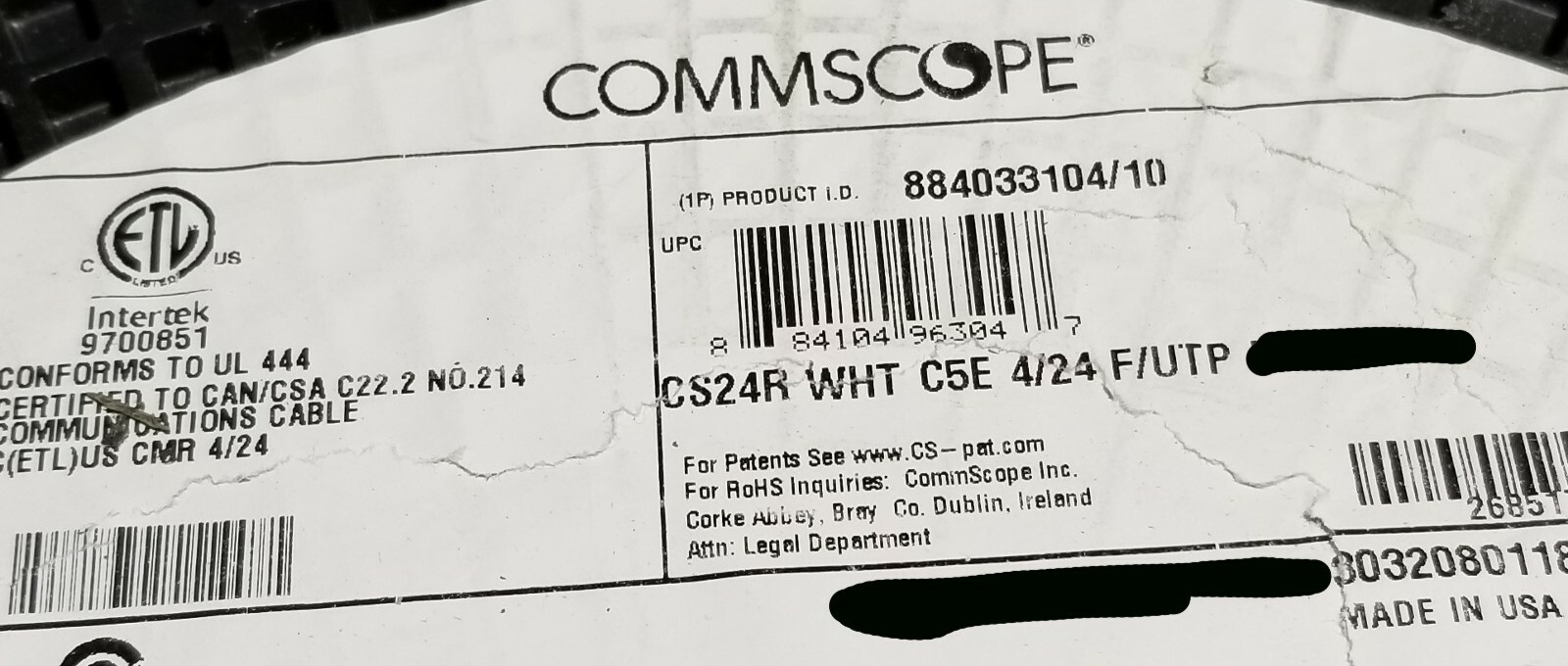 Commscope CS24R Cat5E F/UTP Shielded Network Ethernet Cable Riser White /100ft