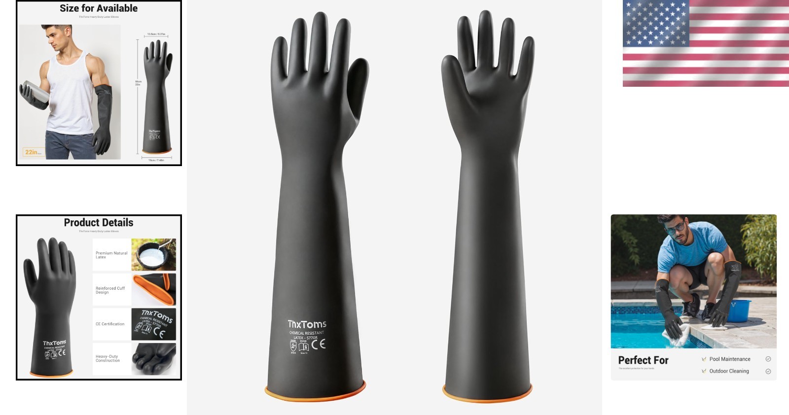 Long Rubber Gloves 22 Inch Durable Latex Acid Proof Oil Proof for Industrial Use
