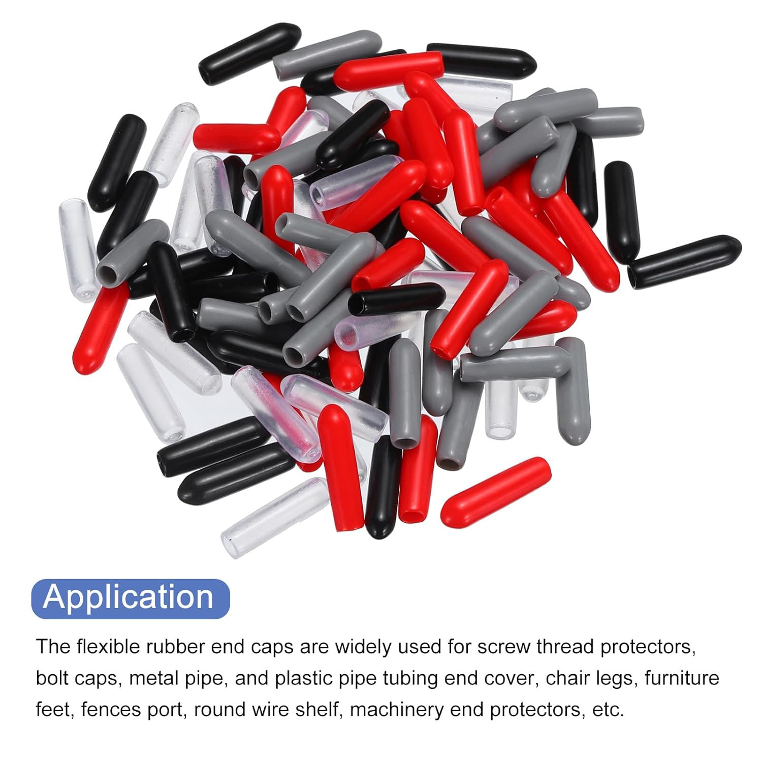 100pcs Rubber End Caps 3mm(1/8″) ID Screw Thread Protectors PVC Vinyl Round Tube