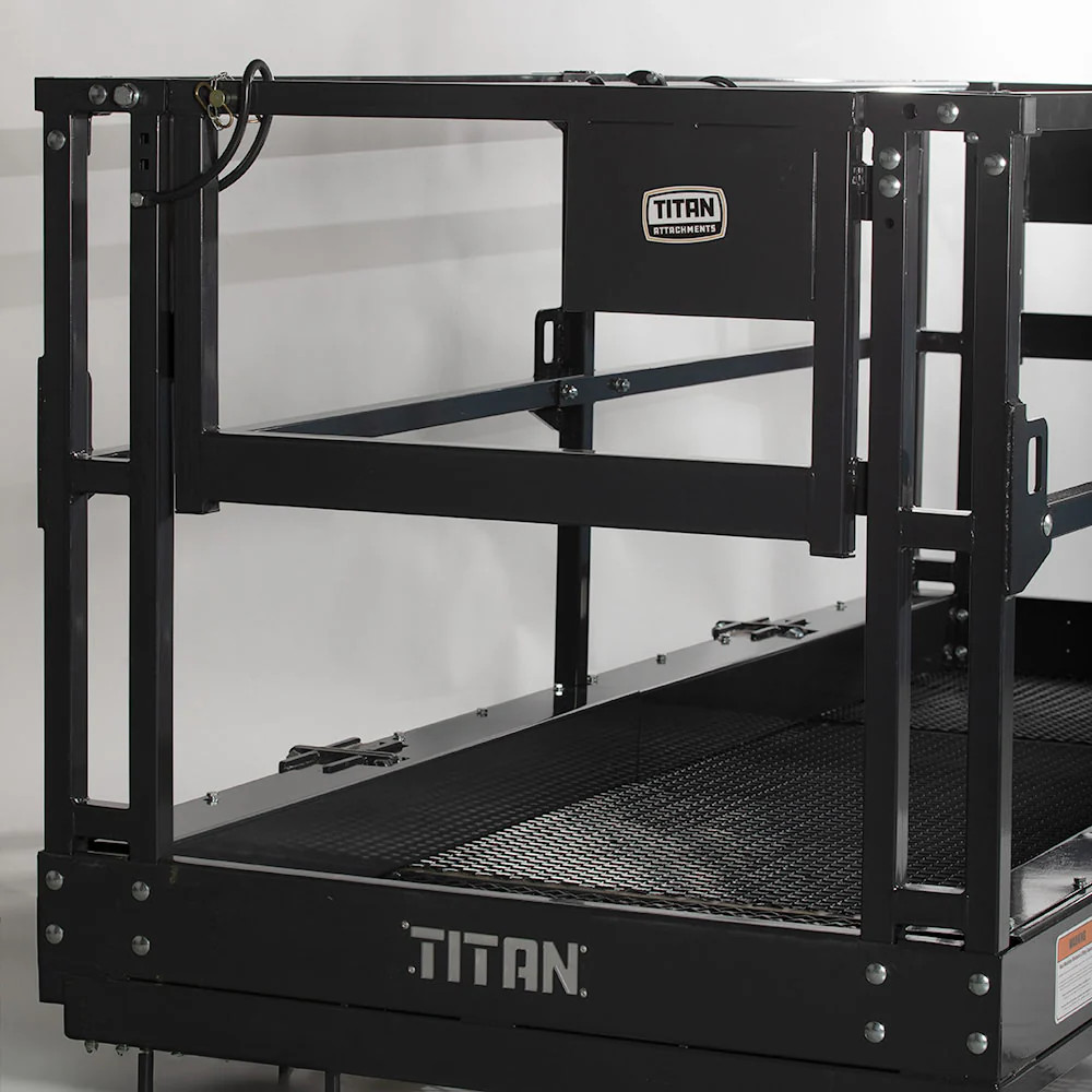 Titan Attachments 4′ x 9′ 8″ Mesh Telehandler Work Platform, Safety Man Basket