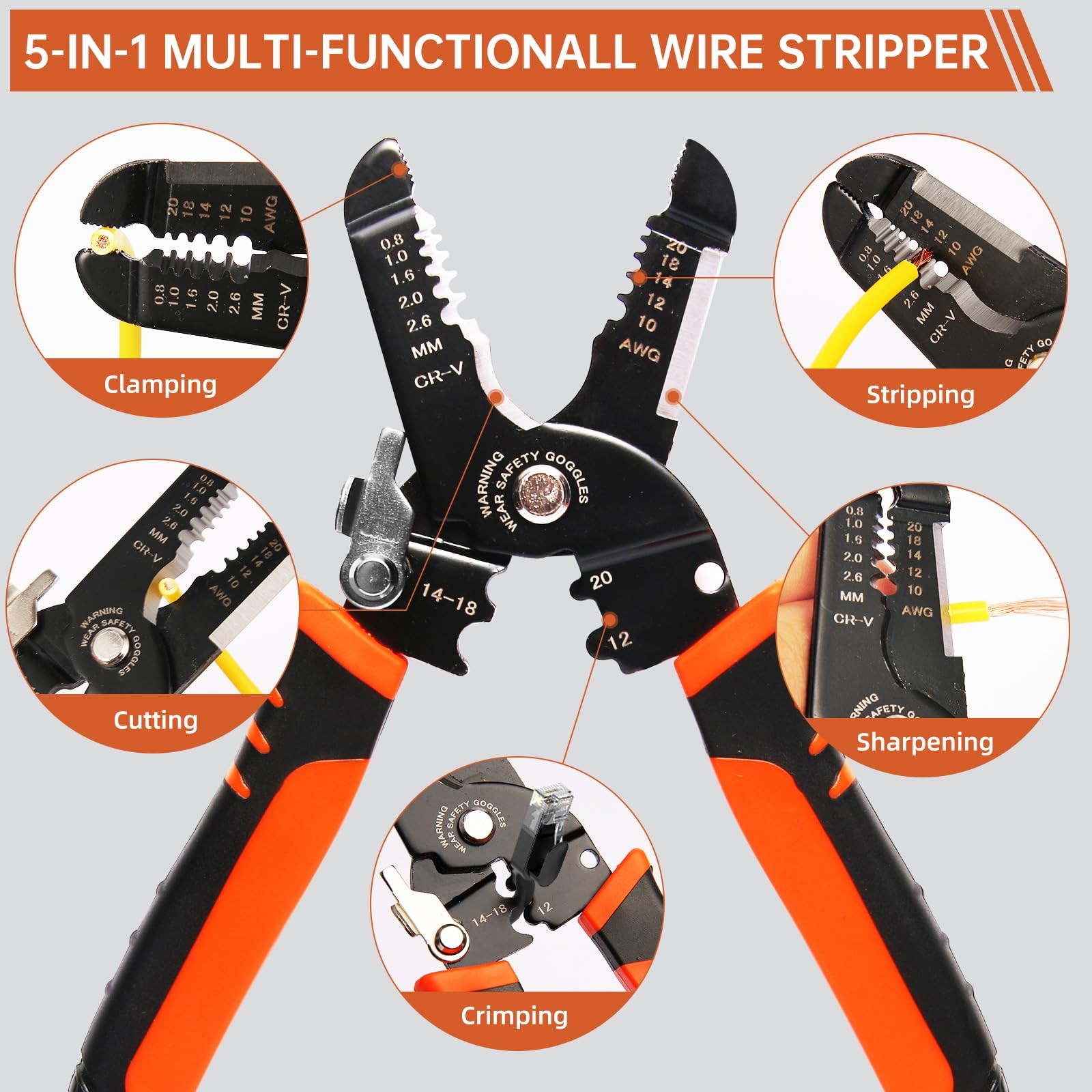 Wire Stripper, 3-rd Generation Wire Strippers or Crimping Tool, 5-IN-1 Wire Crim