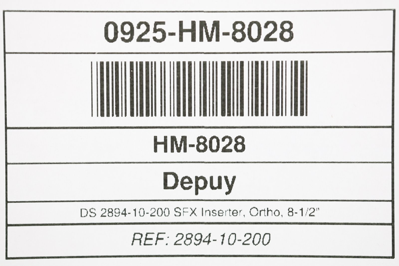 DS 2894-10-200 SFX Inserter, Ortho, 8-1/2″