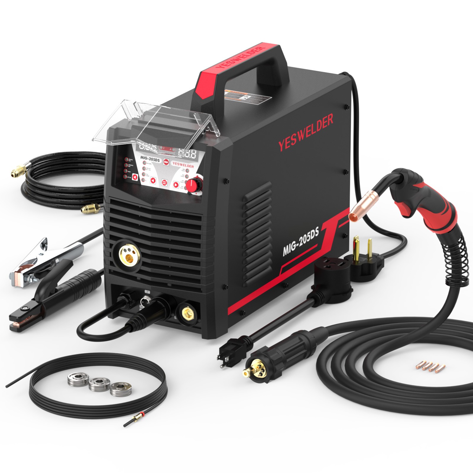 205A 5 in 1 MIG/Flux Core/TIG/Stick Welder 110V/220V Dual Voltage LED Display
