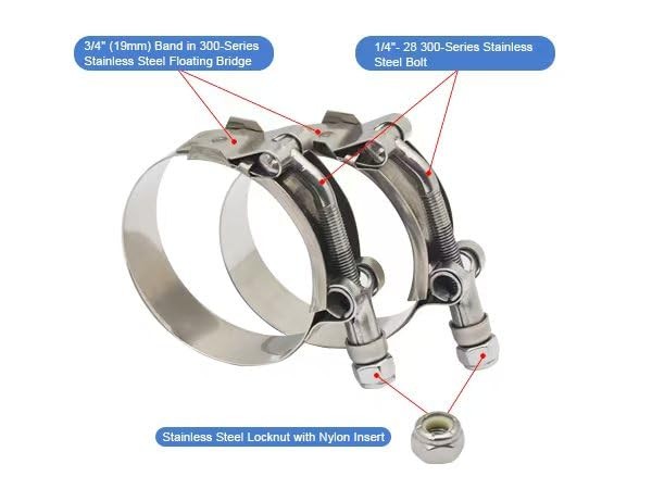 2.5″ T-Bolt Hose Clamp Stainless Steel 68-76mm 2 Pc for 2.5″ ID Hose