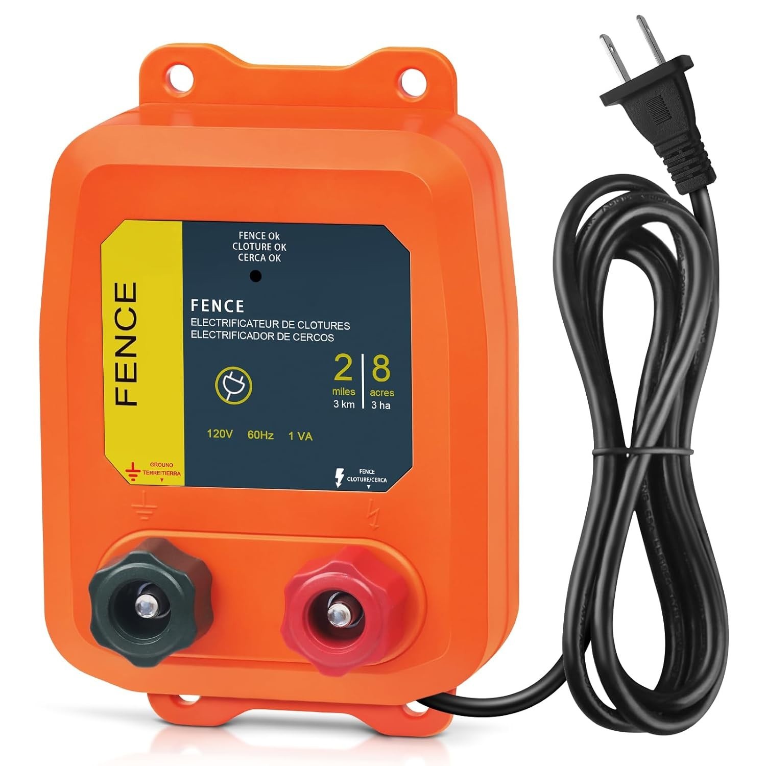 Electric Fence Charger 0.10 Joule Plug In 2 Mile 8 Acre Fence Energizer Livestoc