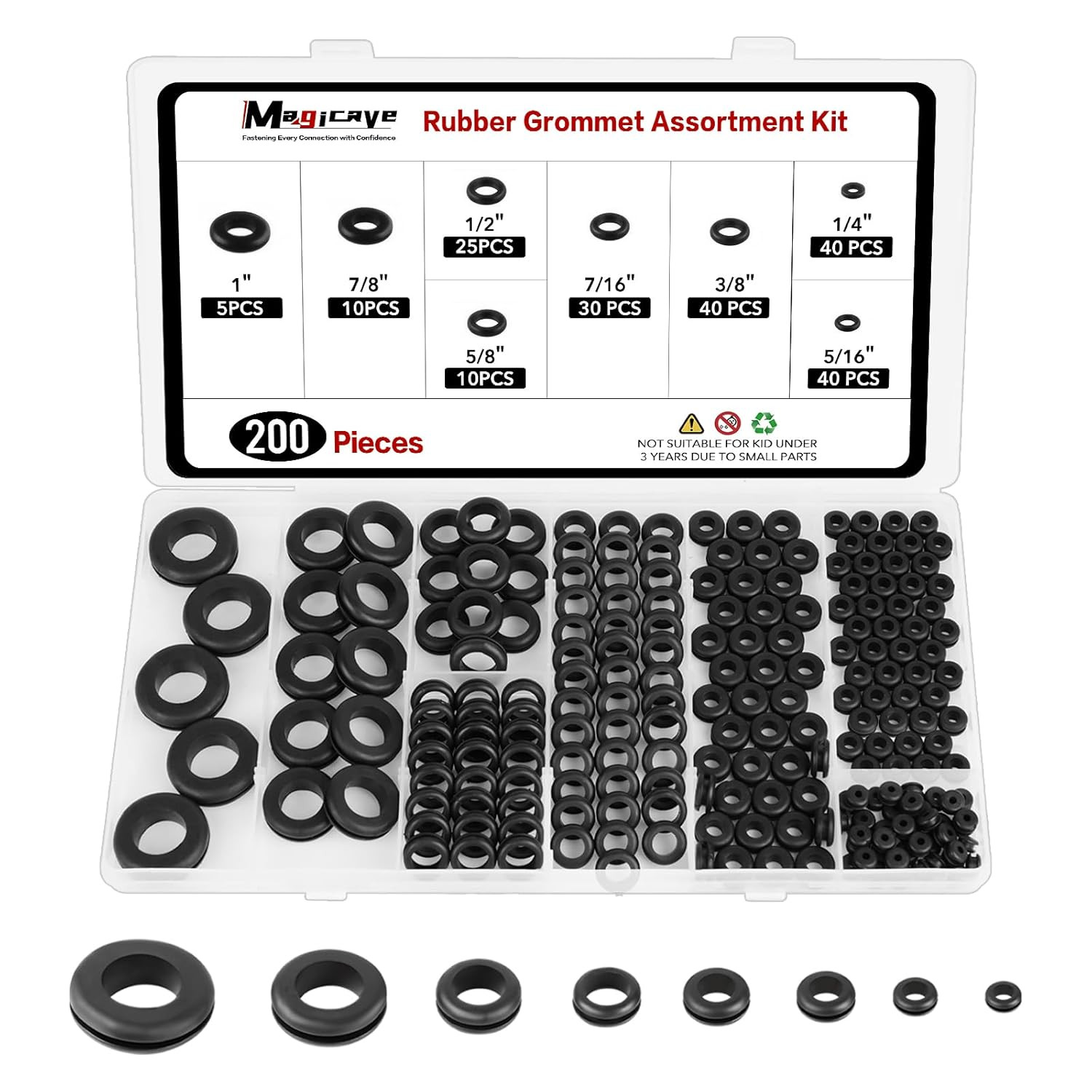 200 Pcs Rubber Grommets Kit – 8 Sizes Firewall Rubber Hole Plugs Assortment, Rub