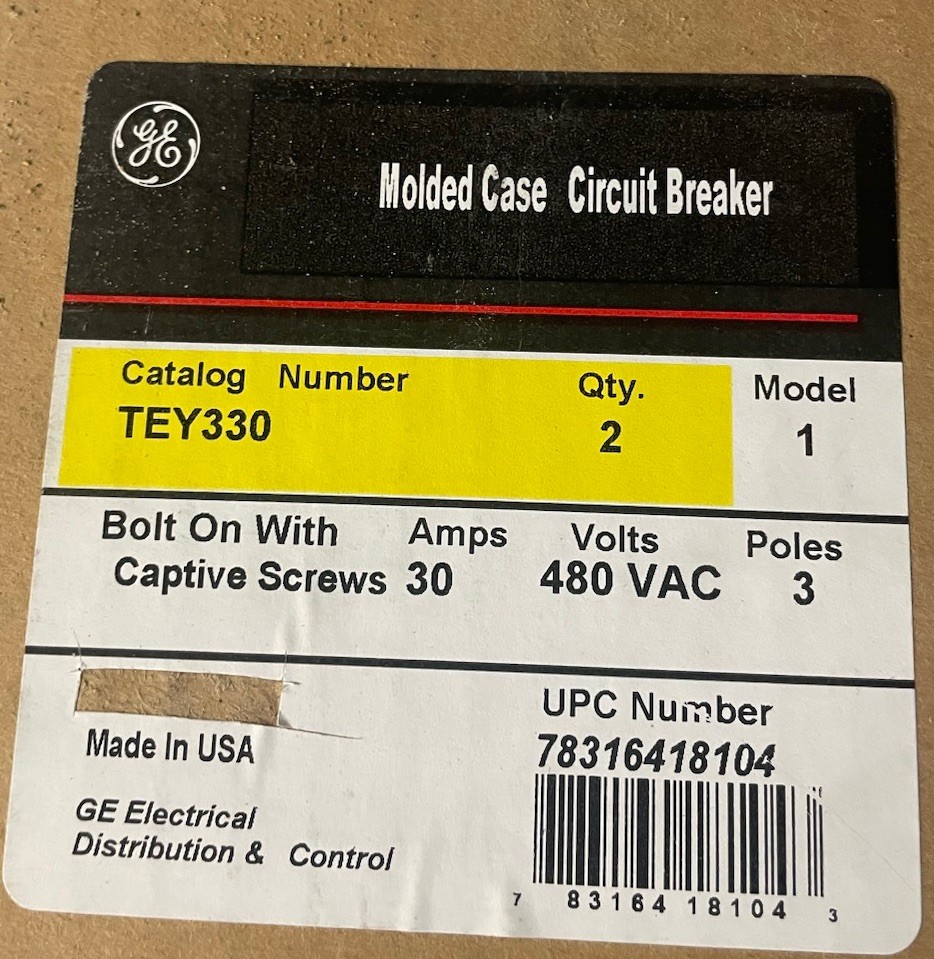 GE TEY330 3 Pole 480V Circuit Breaker (2 in a box )