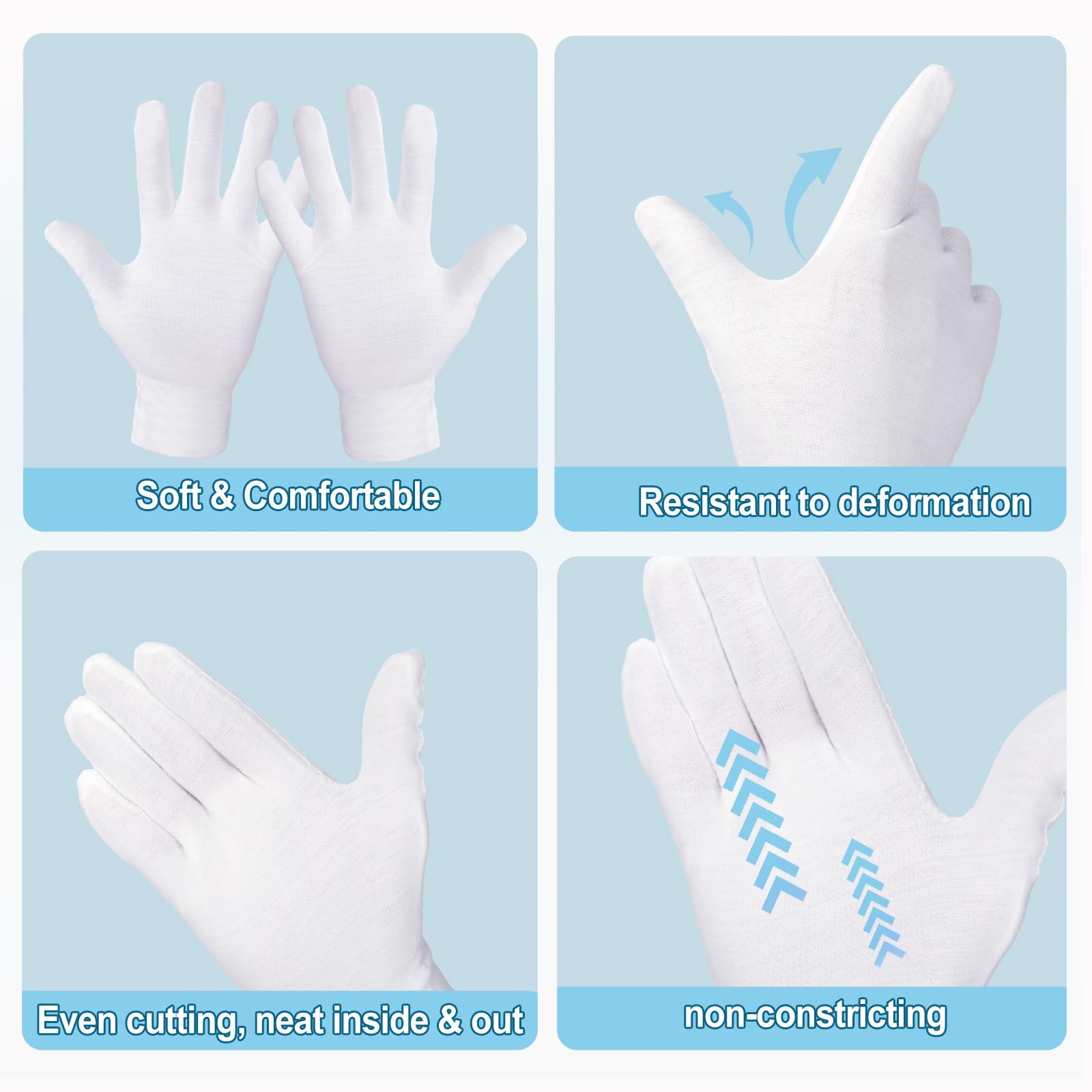 ZYFOTZUN 12Pack White Cotton Gloves, NightTime Moisturizing, Soft, Unisex