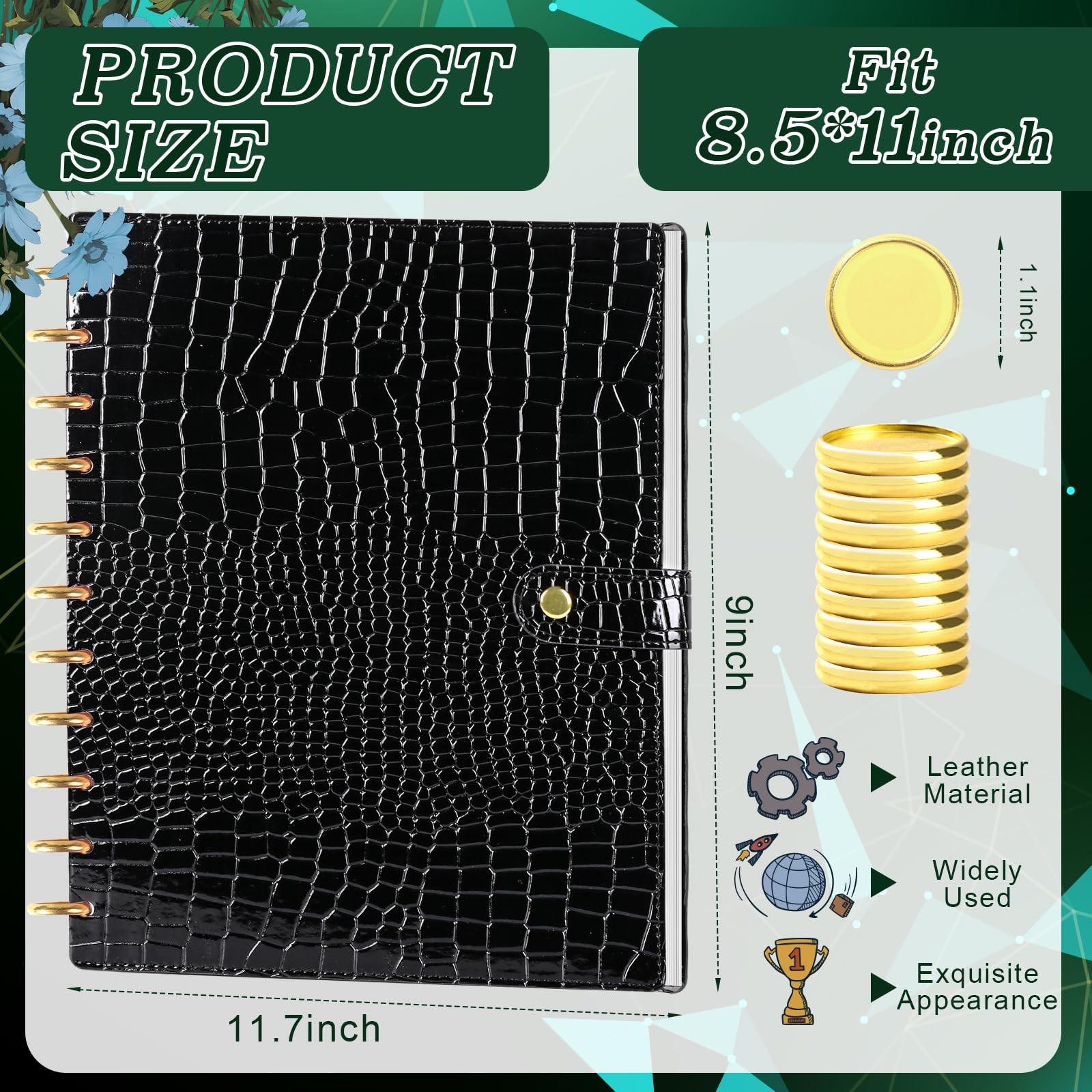 PU Leather 8.5*11in Discbound Cover And Disc Set with 11 Pcs Discbound Discs …
