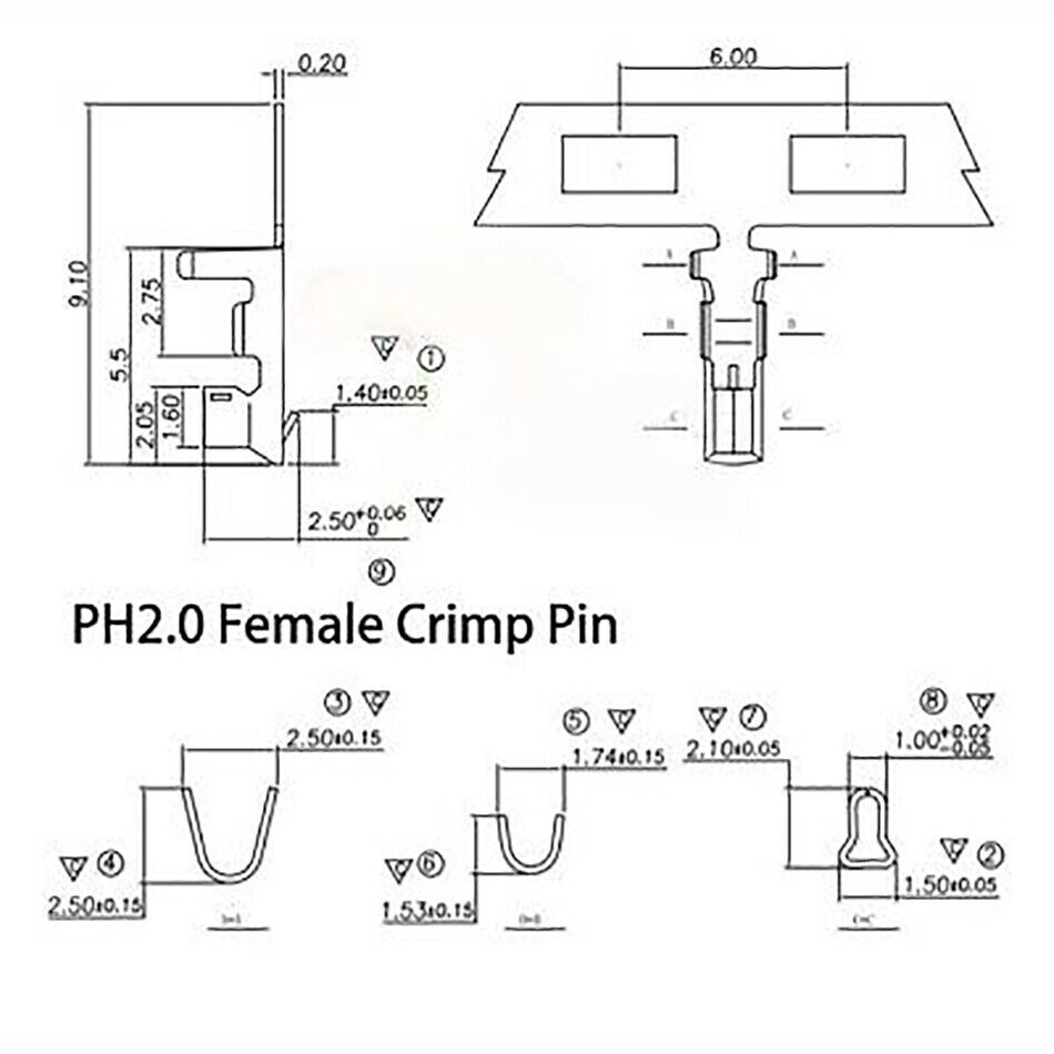 PH2.0mm Straight/Right Angle Male Pin Header Housing Terminal Connector 2P-14P