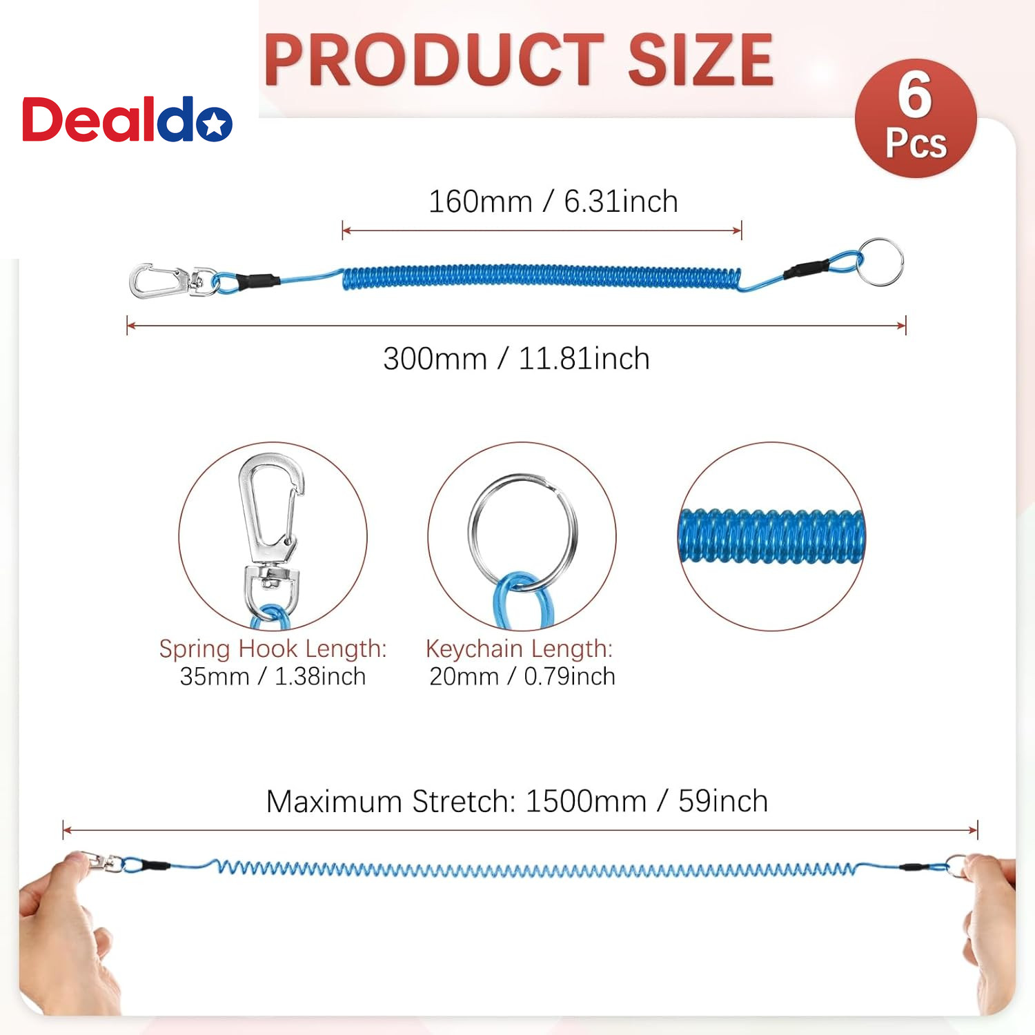 11.81IN Retractable Safety Coiled Lanyard [6PCS] – Steel Wire Fishing Rod Safety