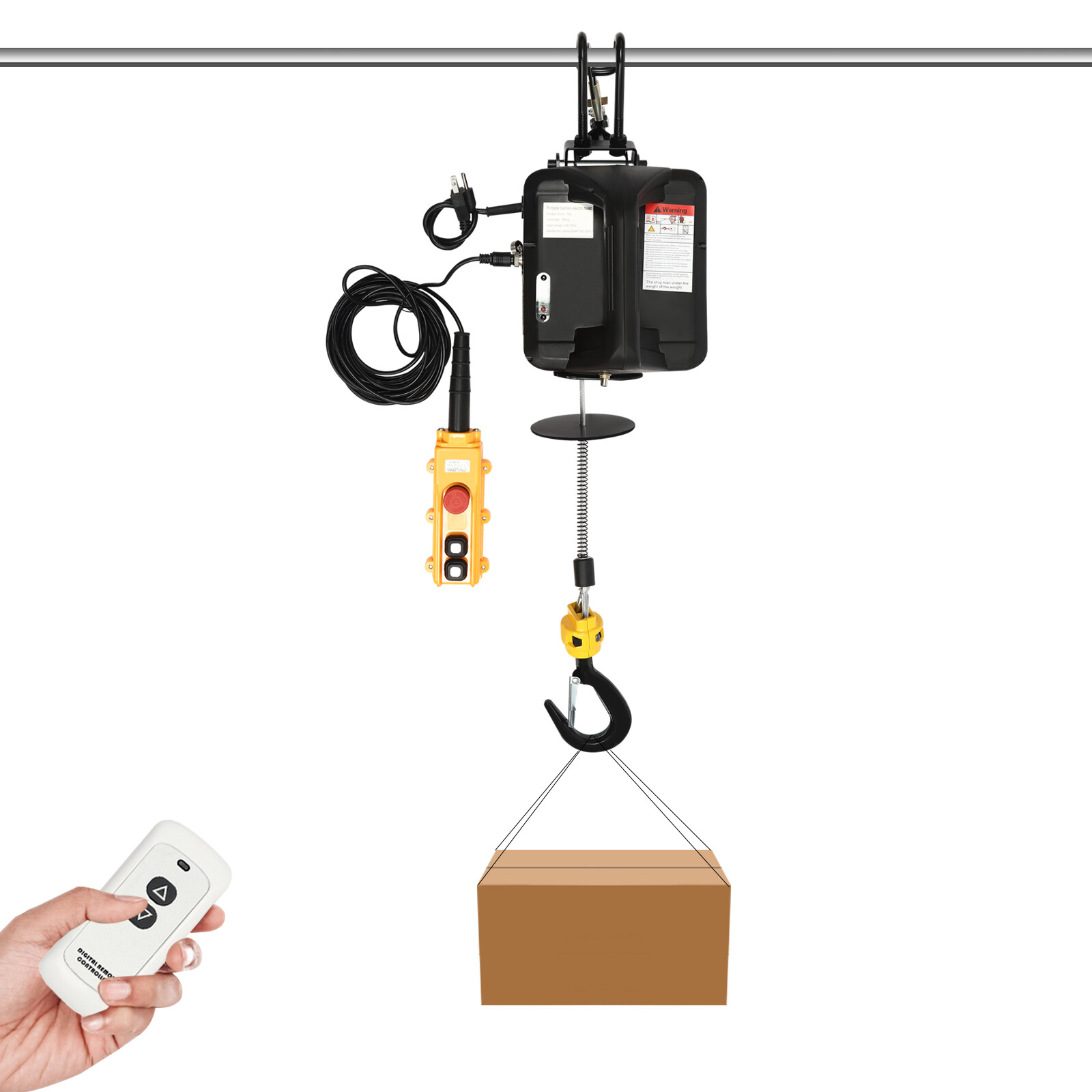 3in1 Portable Electric Hoist Winch 1100lbs Wired/Wireless Remote Control 25ft