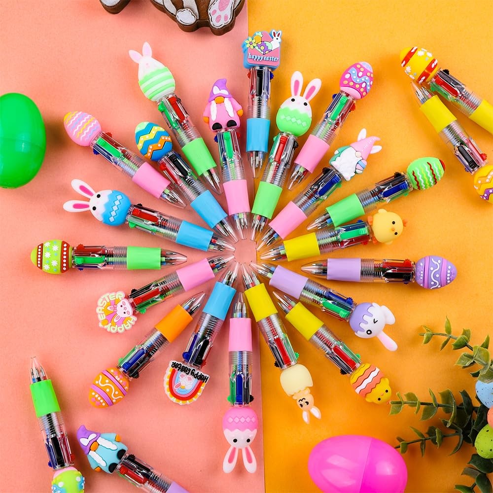 24PCS Easter Fun Pens Cute Multicolor Ballpoint Pens 4 Colors in 1 Kawaii Bun…