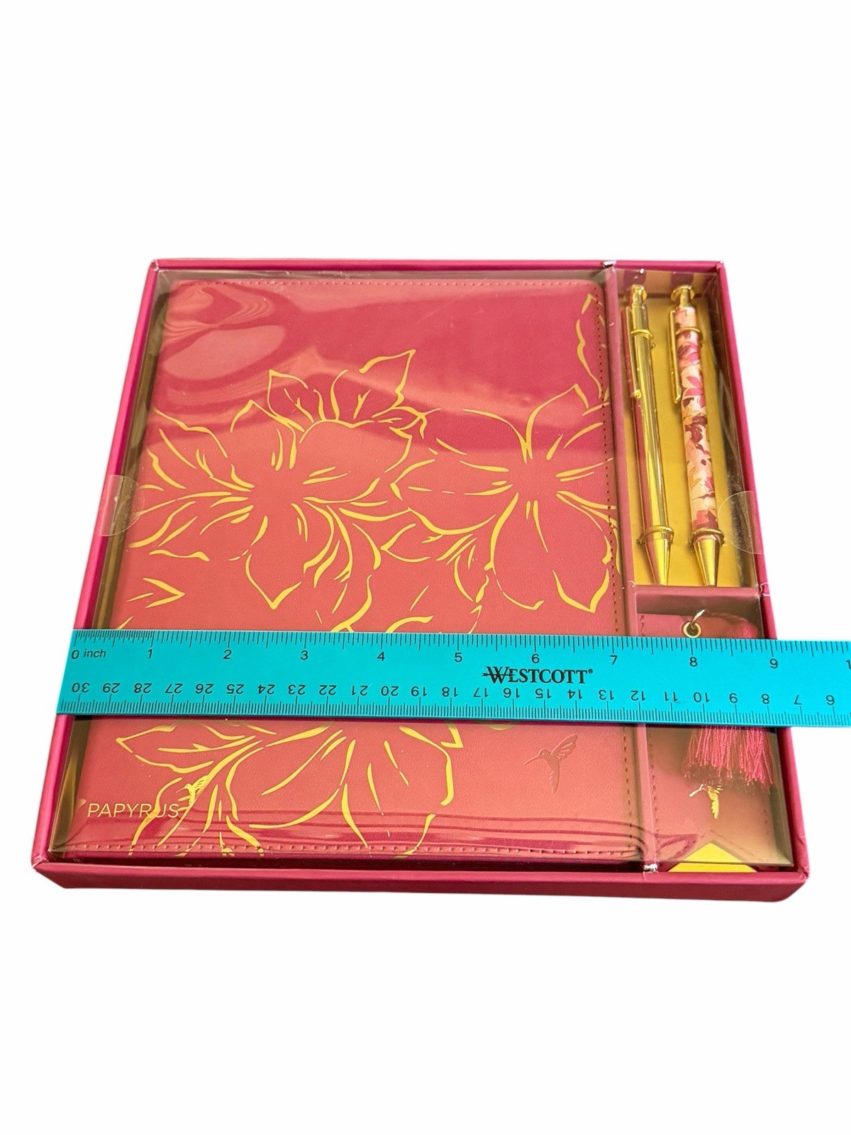Papyrus Red Gold Journal Gift Set 2 Gold Pens and Tassel Bookmark Lined New Bird