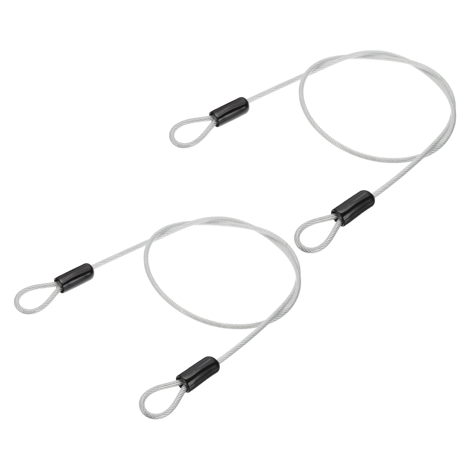 2 Pcs 3/16″ Dia 3 ft (39″) Vinyl Stainless Steel Cable with Loops Clear