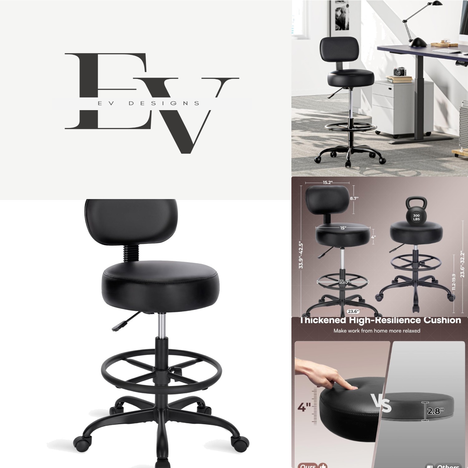 Heavy-Duty Adjustable Drafting Stool – Comfort Cushion & Ergonomic Backrest