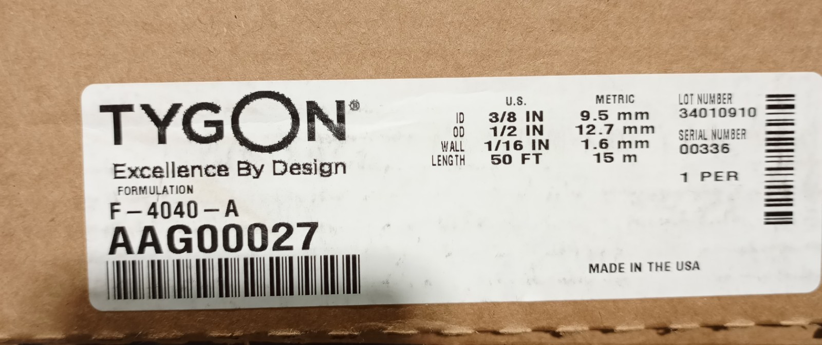 Tygon F–4040-A 50′ Yellow