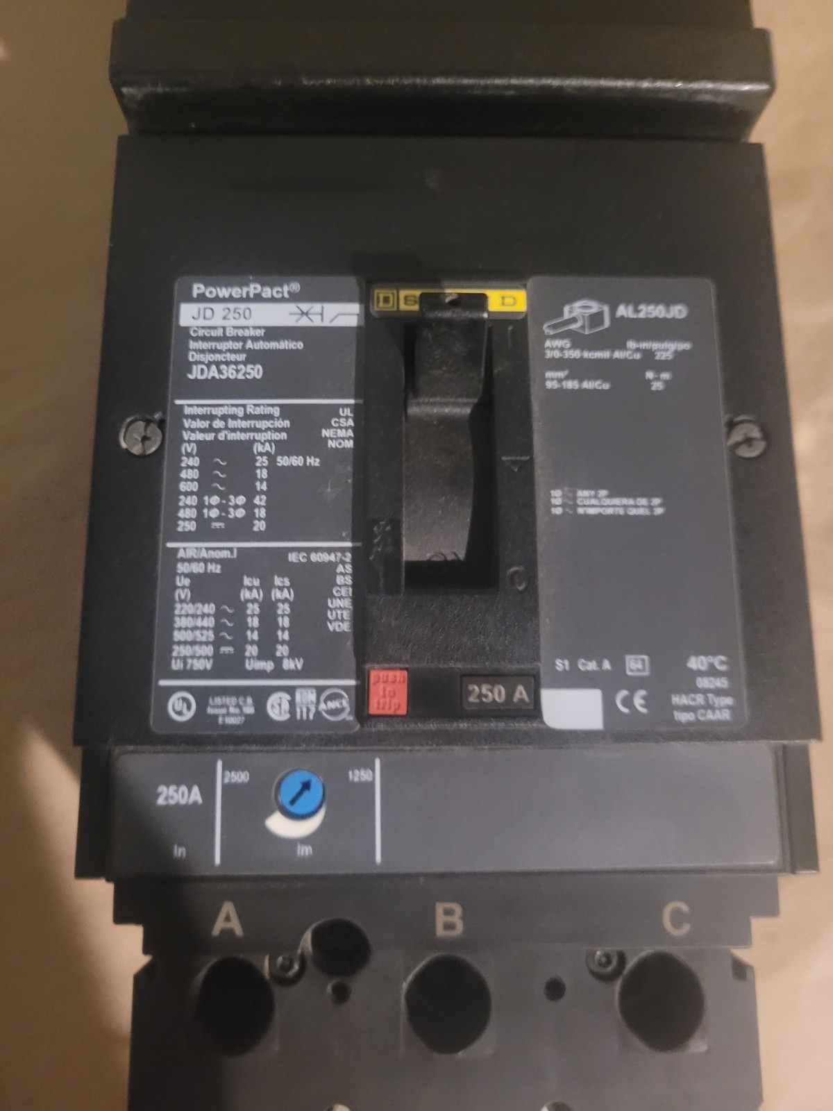 Square D JDA36250 250 A Molded Case Circuit Breaker
