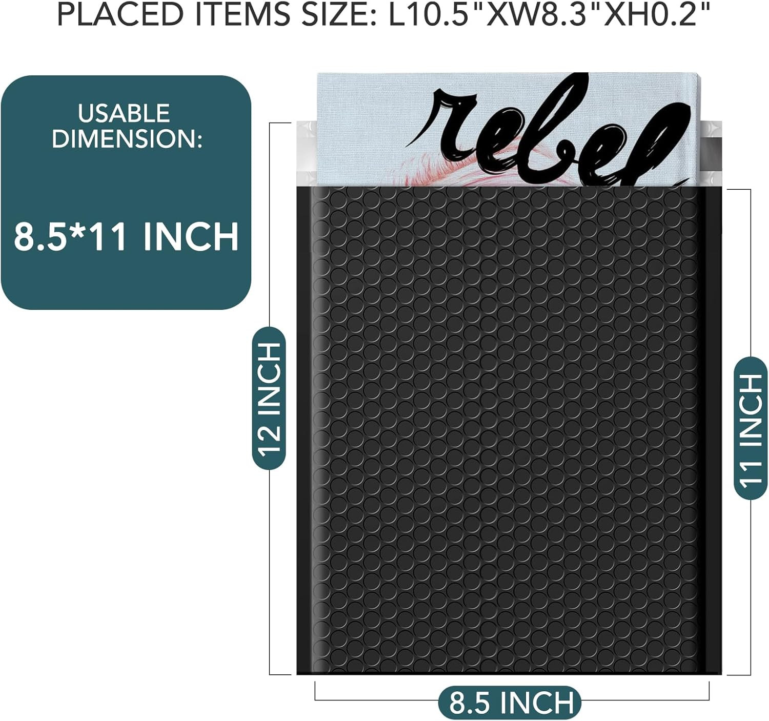Bubble Mailers 8.5X12″ Padded Envelopes Black 40 Pack Self Seal | Usable Size 8.