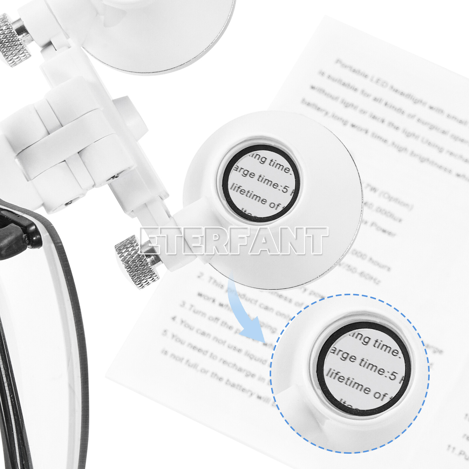 ETERFANT Dental 3.5x Magnifier Binocular Loupes+3W LED Head Light Lamp Medical