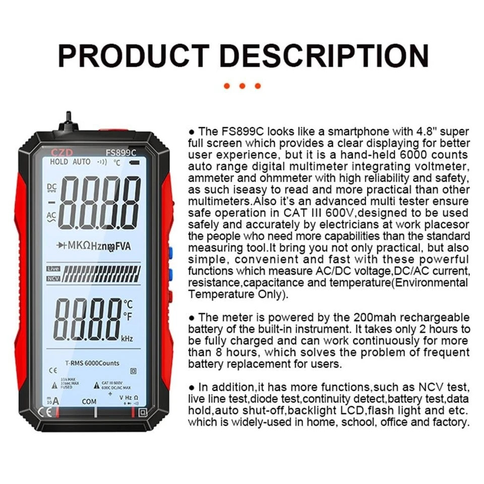 USB Rechargeable Digital Multimeter, 2026 Upgraded Fs899l Multimeter, Automat…