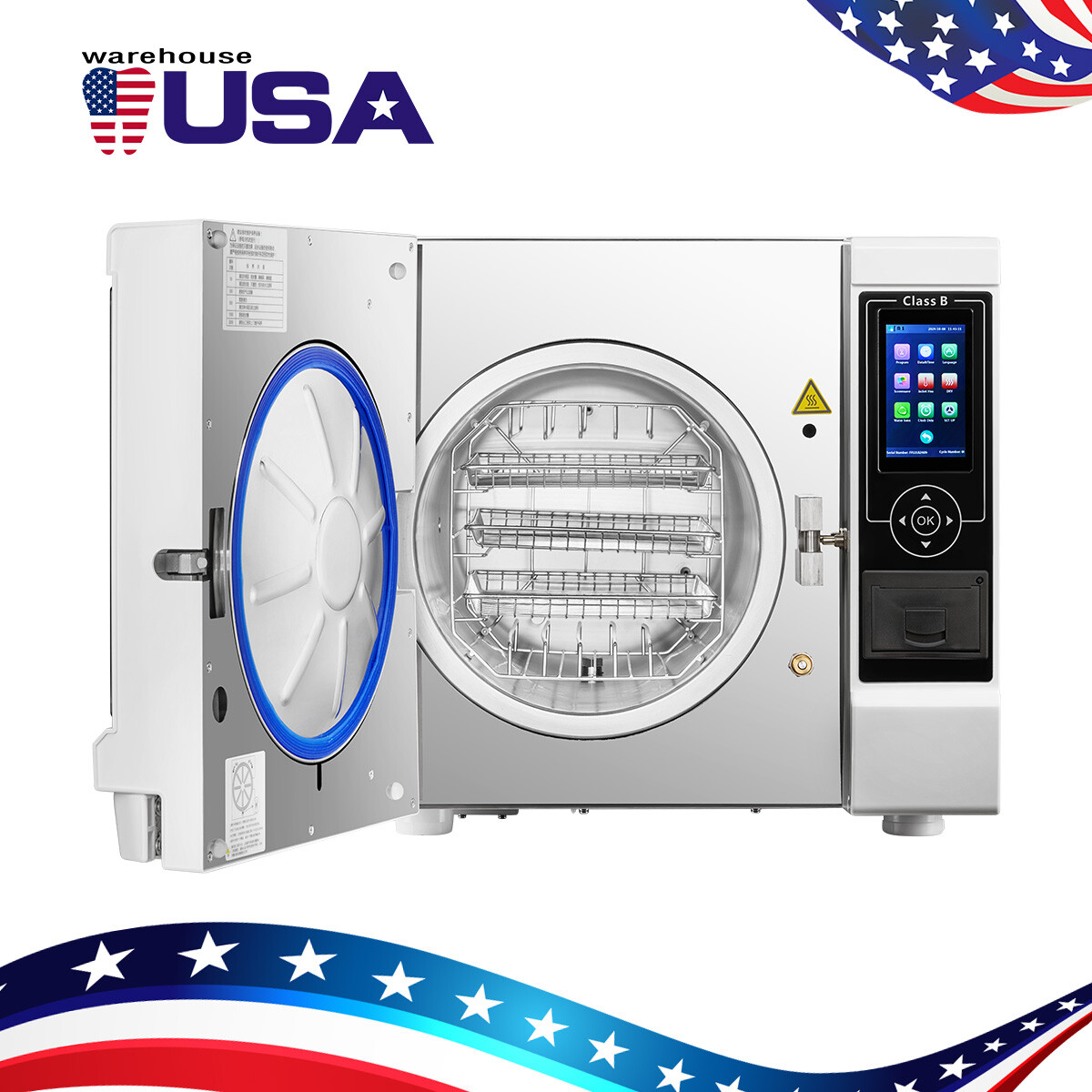 22L Class B Dental Autoclave Vacuum Pressure Steam Sterilizer Built-in Printer