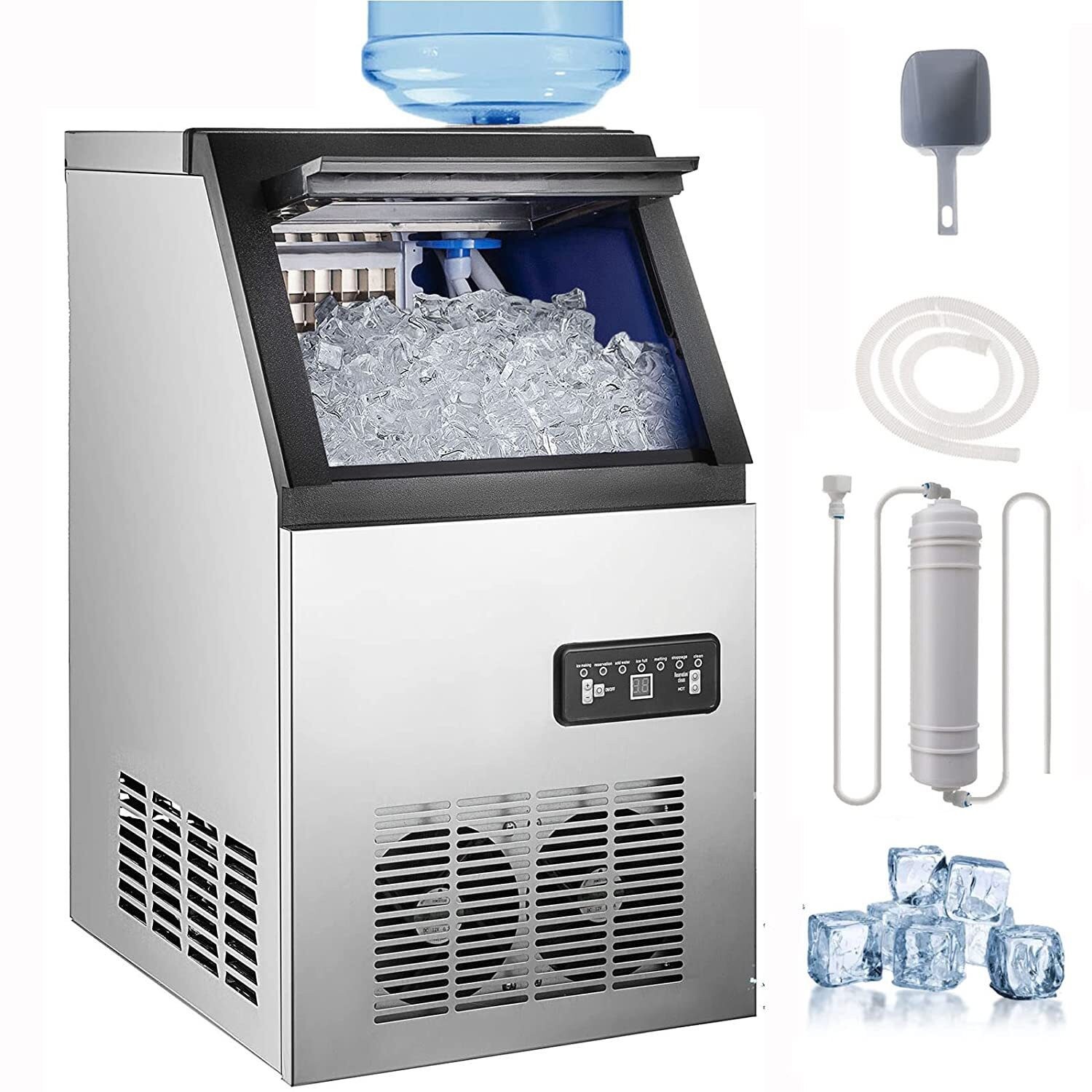 90lb Built-in Commercial Ice Maker Stainless Steel Ice Cube Machine Freestanding