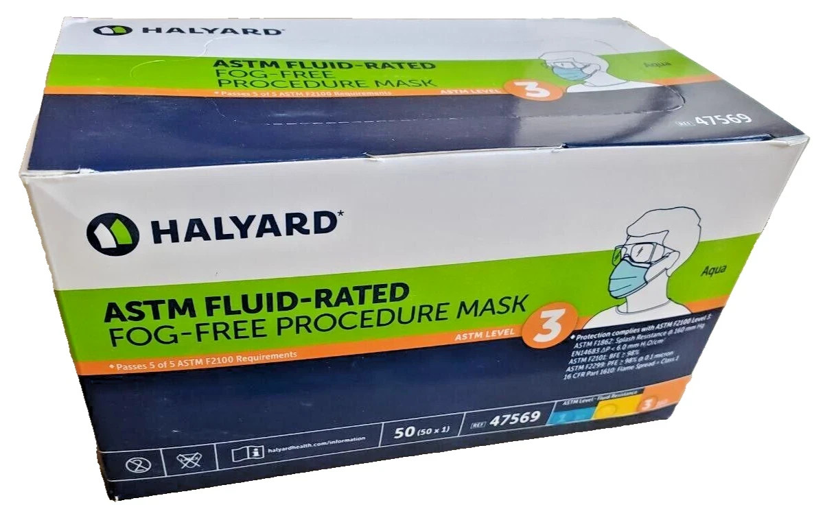 2×50 packs Halyard 47569 Procedure Mask NonSterile ASTM Level 3 (100 total)