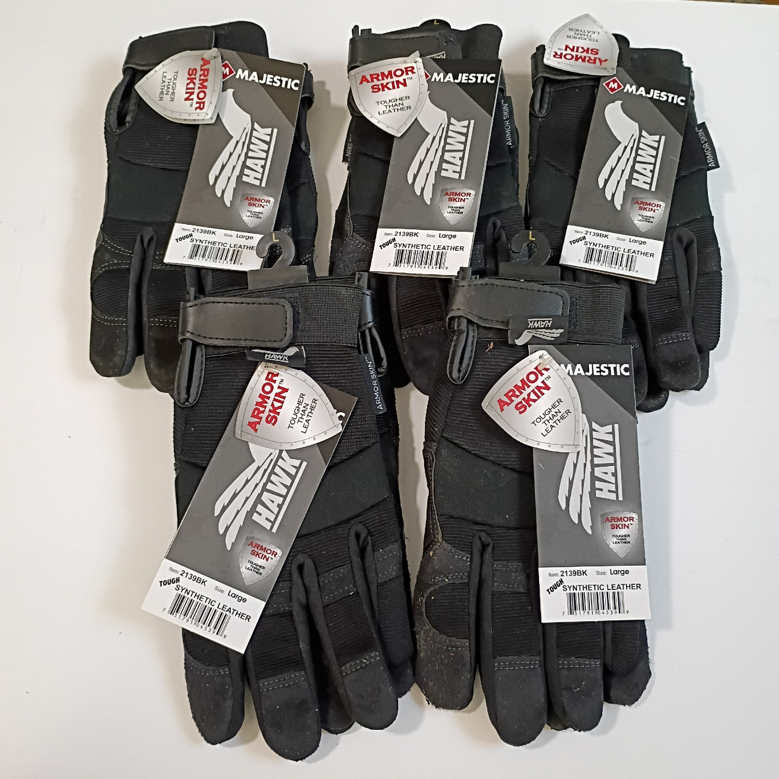 5 Pair Majestic Armor Skin Hawk Gloves 2139BK LG Synthetic Leather Mechanic Work