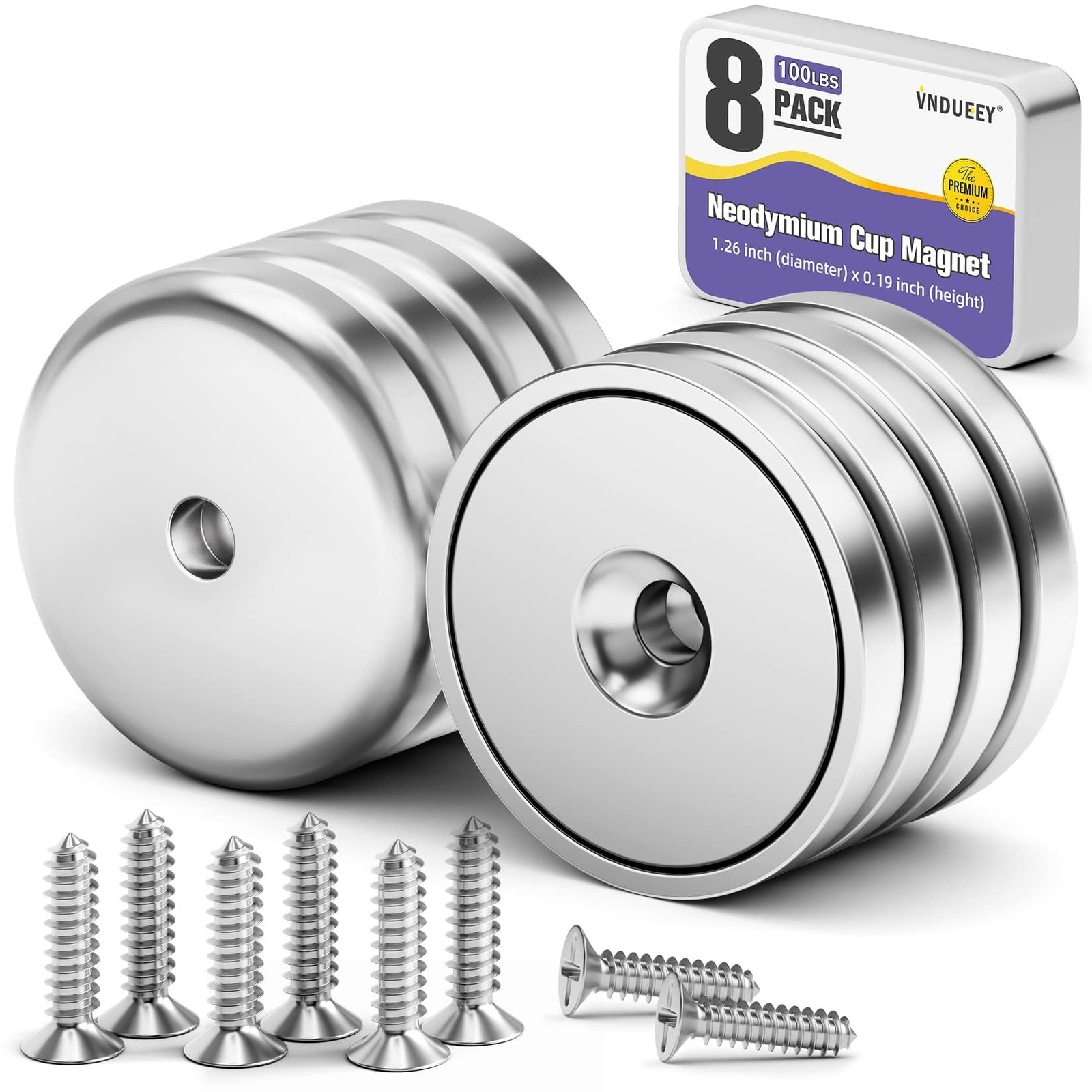 8Pack Neodymium round Base Cup Magnet 100LBS Strong Rare Earth Magnet Heavy Duty