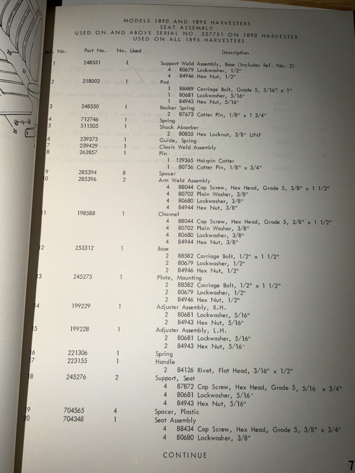New Holland 1890, 1895, 1890S, 1890E3, 1890EN3 Service Parts Catalog Manual 1978