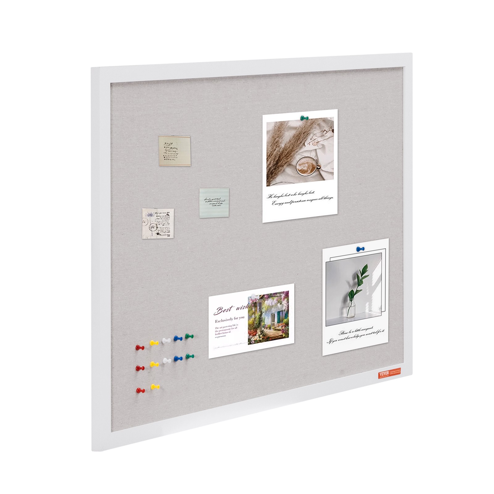 VEVOR 36″x24″ White Cork Board with Linen Surface Wall-Mounted Bulletin Board