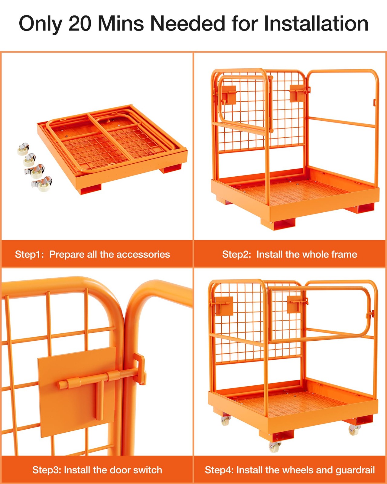 1200lbs Forklift Safety Cage Heavy Duty Collapsible 36″ x 36″ Steel Man Basket