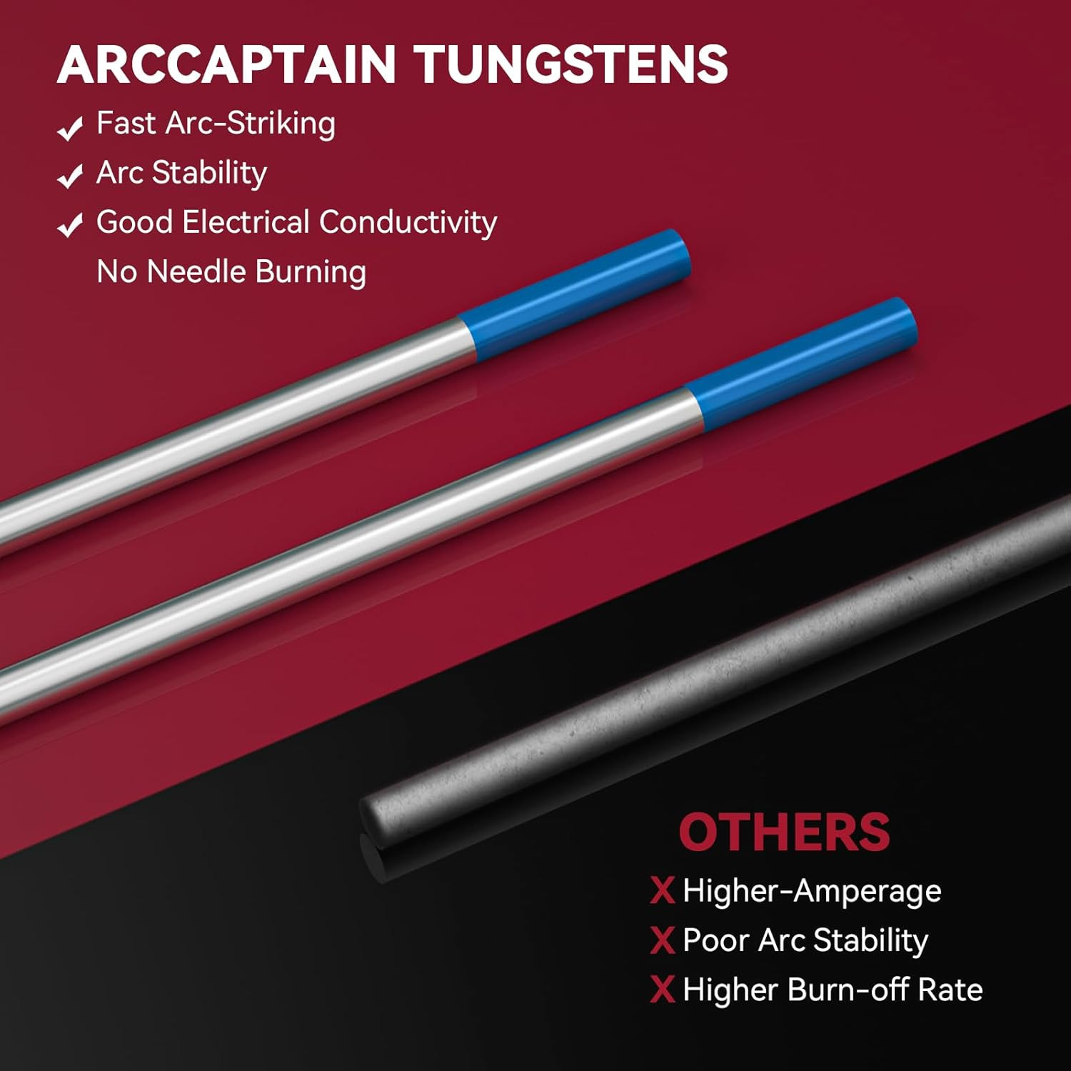 TIG Tungsten, TIG Welding Tungsten Electrode Blue 2% Lanthanated 10-Pack 3/32″X