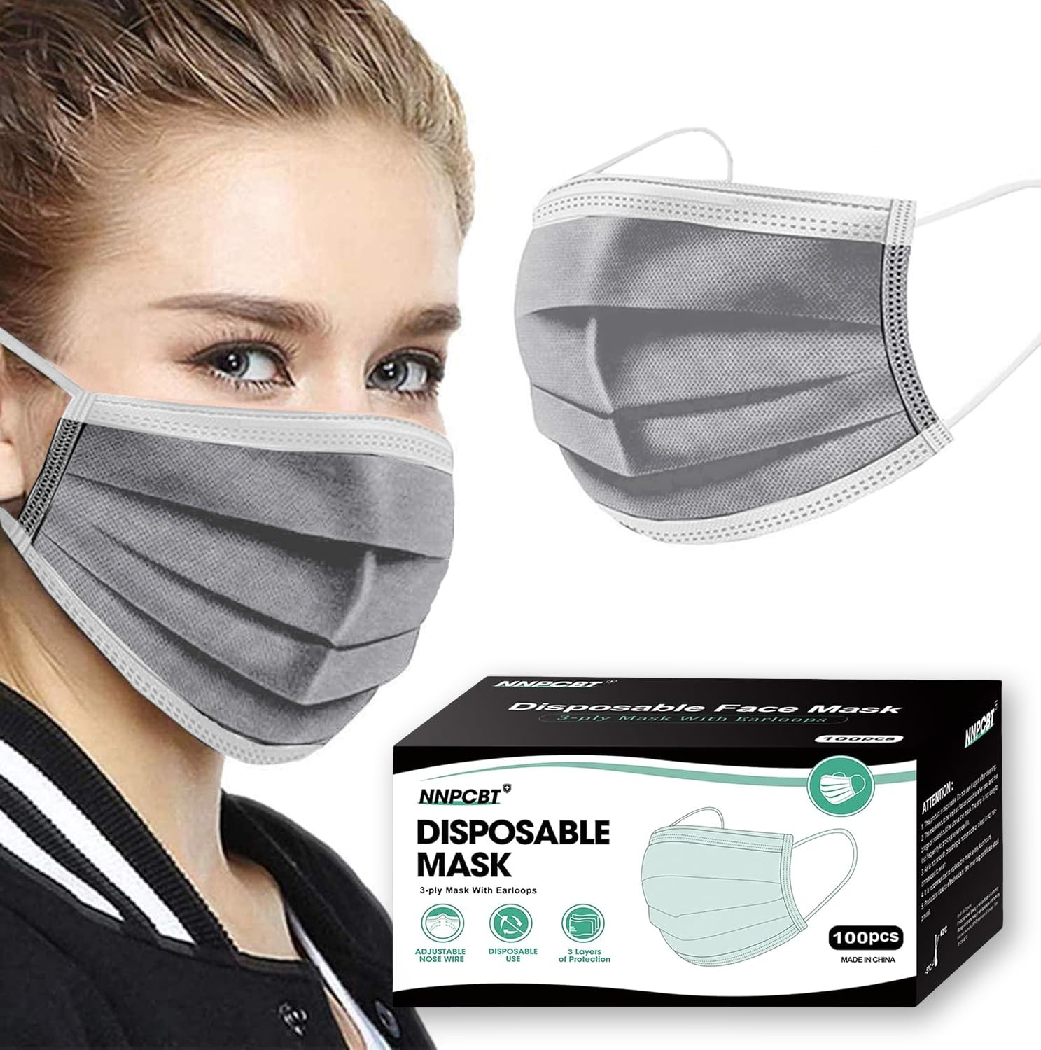 NNPCBT 100PCS 3 Ply Black Disposable Face Mask Filter Protection Face Masks