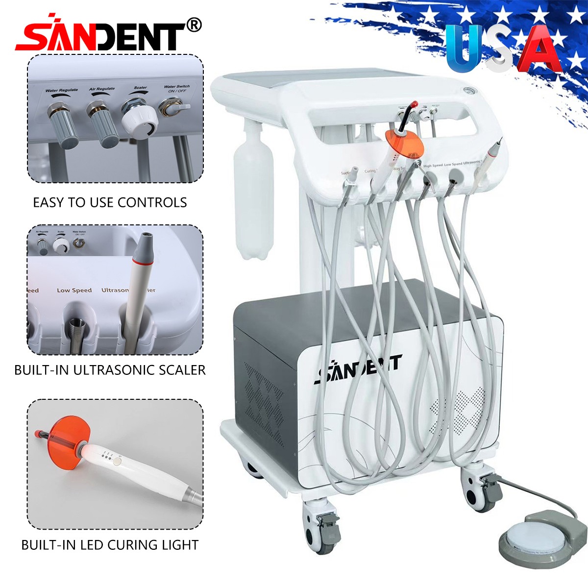 FDA Dental Portable Delivery Unit Syringe Suction Turbine w 4H Air Compressor