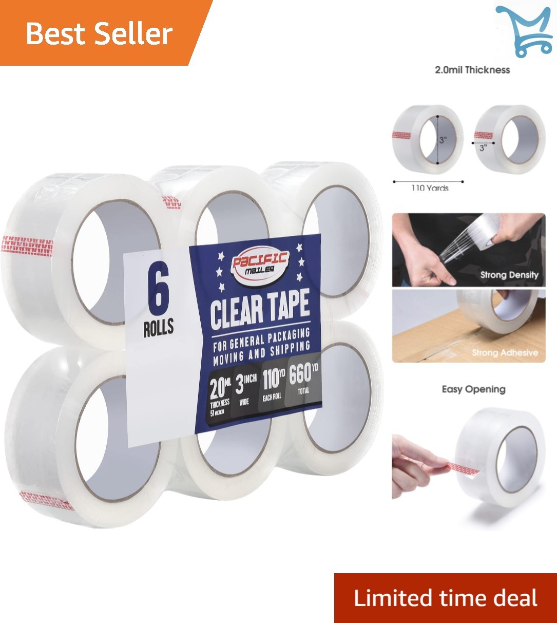 Clear Packing Tape 3 Inch Waterproof Packaging Tape for Shipping Moving Sealing