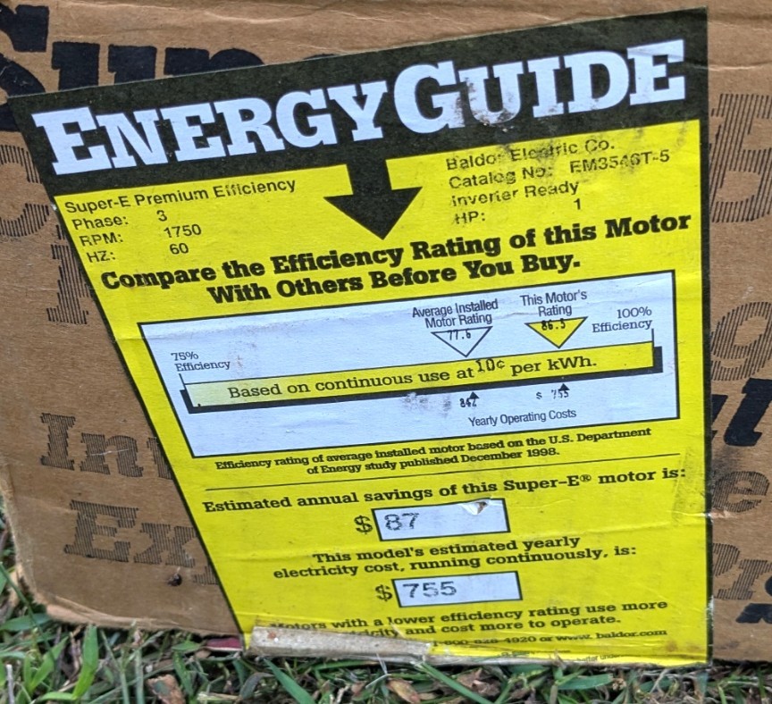 Baldor Super-E EM3546T-5 TEFC Electric Motor 575 VAC 1750 RPM Frame 145T