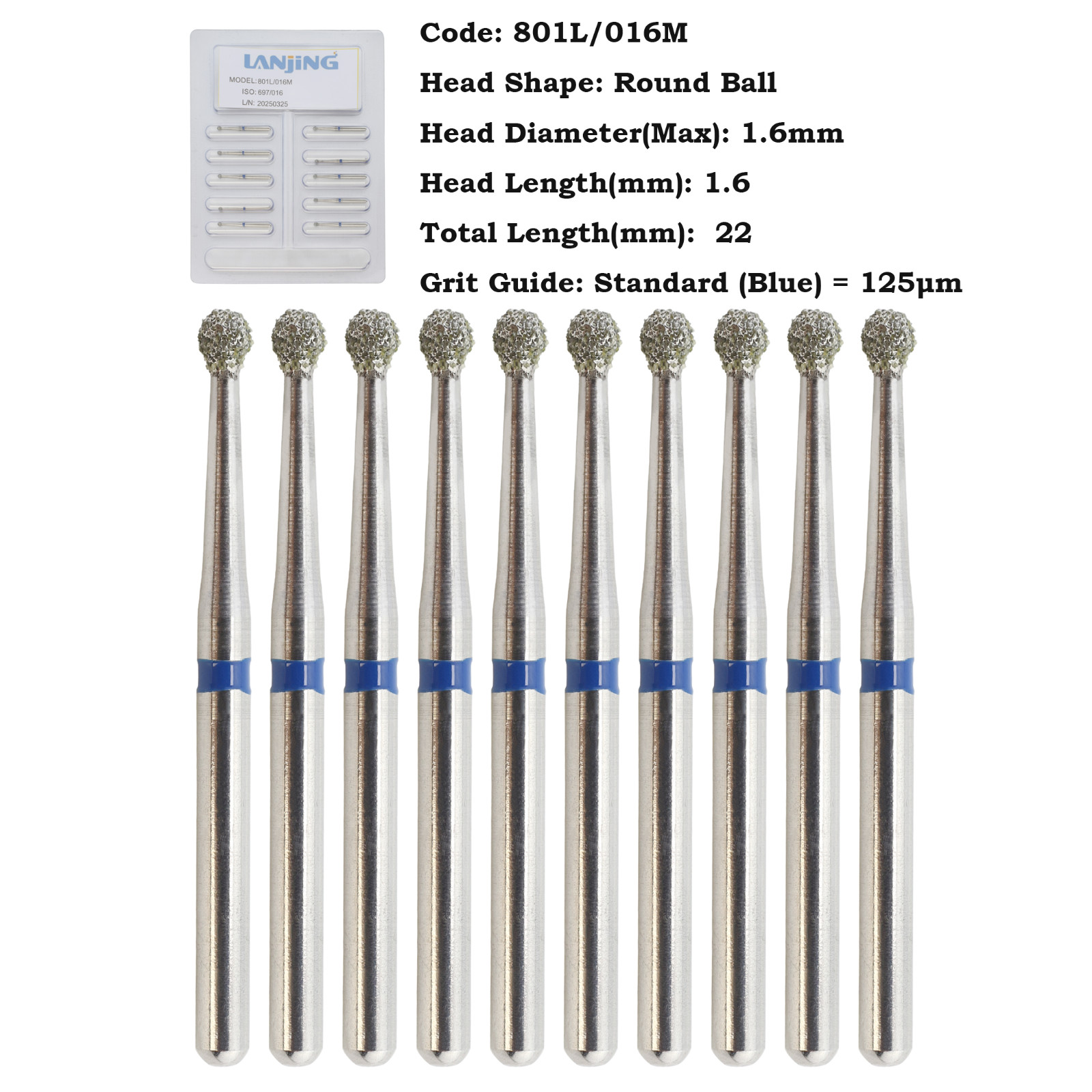 Multi-Use High Speed Diamond Burs Long Round Ball Burr Surgical FG 801/023C