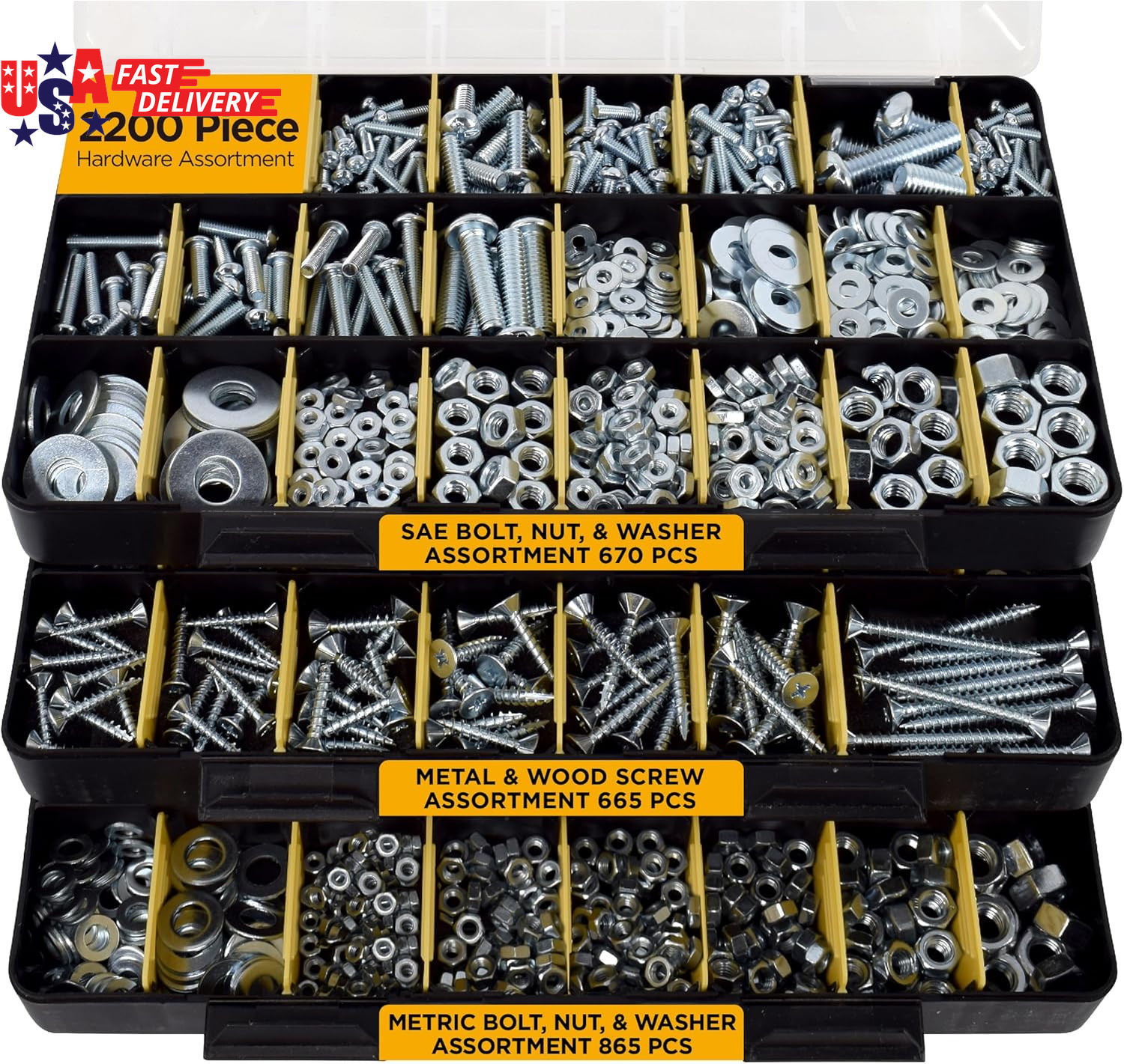 2251 Piece Hardware Assortment Kit with Screws, Nuts, Bolts & Washers (3 Trays)…