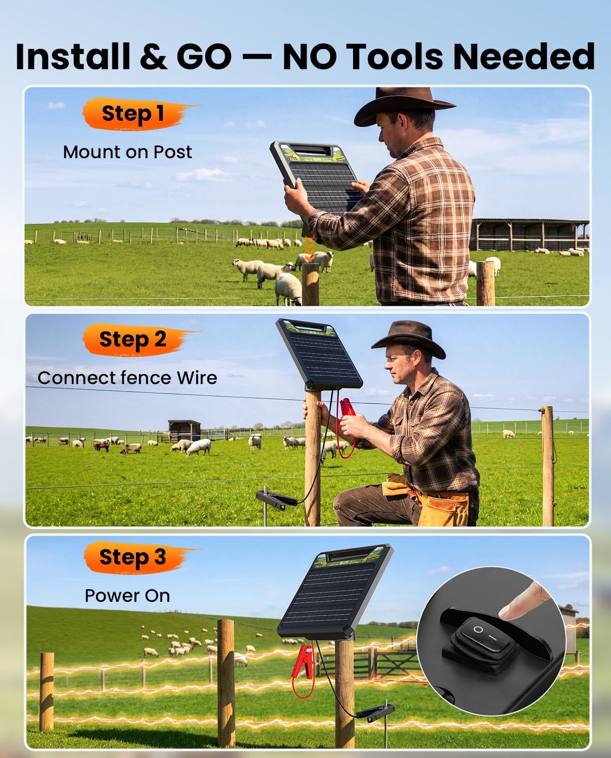Solar Electric Fence Charger 1.0J, Epoify LD03 45 Mile Fence Energizer with 8…