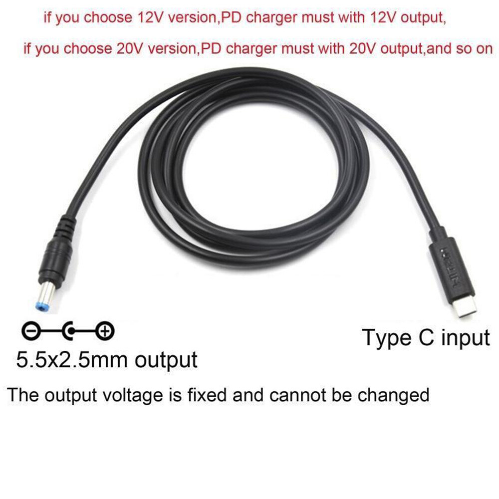 USB C Type-C 9V/12V/15V/20V 5.5×2.5mm Converter Cable Power Adapter for Laptop