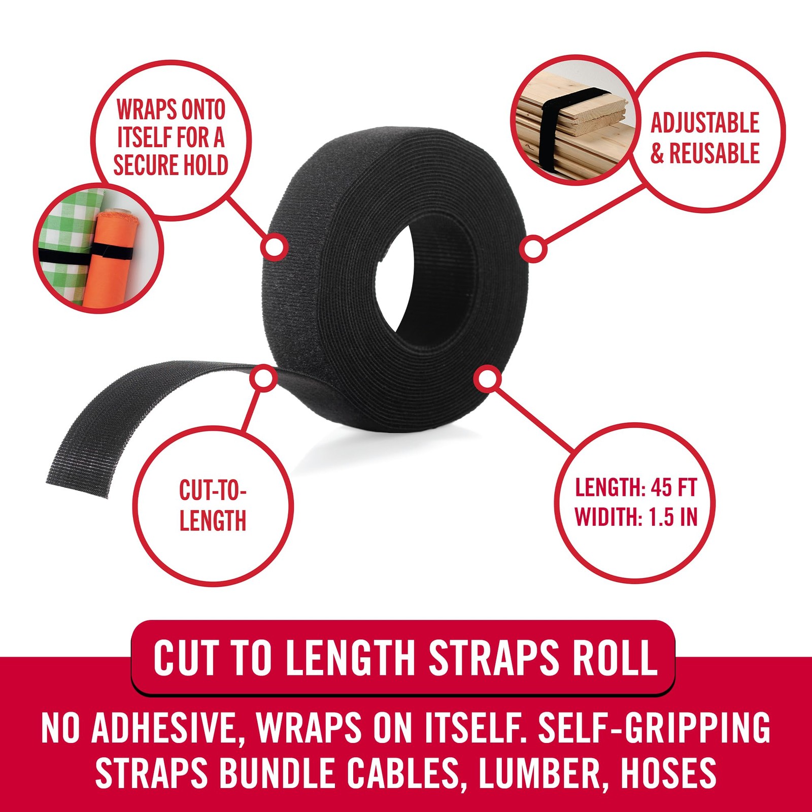 VELCRO Brand ONE-WRAP Double Sided Roll | 45 Ft | Cut to Length Straps Heavy