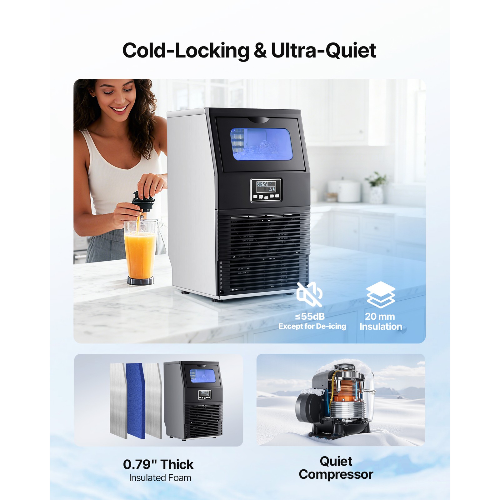 Uimoso Commercial Ice Maker 80lbs/24h with 12Lbs Storage for Bar and Restaurant