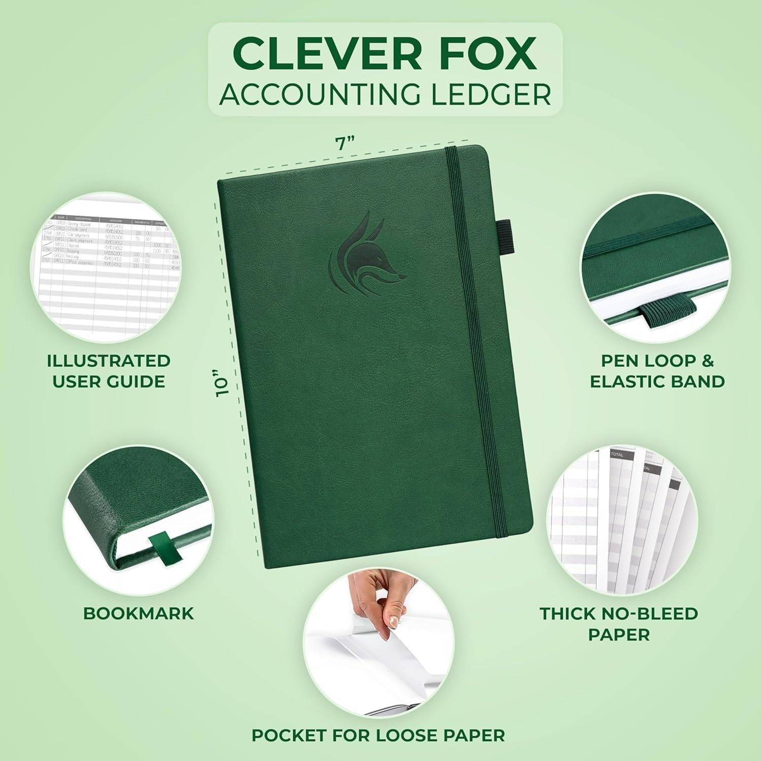 Clever Fox Accounting Ledger Book Dark Green Accounting Book