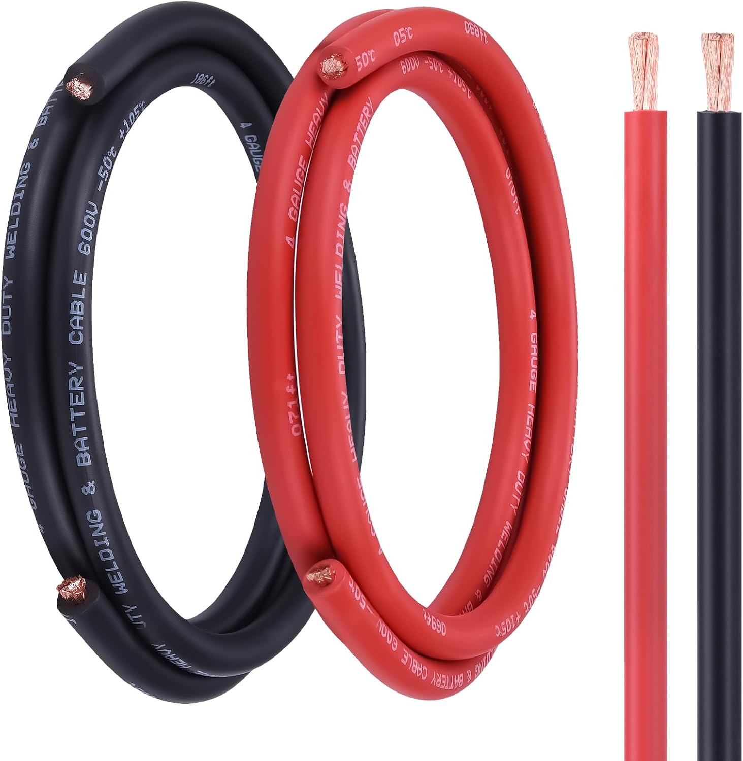 4/0 Battery Cable, 5FT Red + 5FT Black 4/0 Welding Cable, Stranded Oxygen-Free P