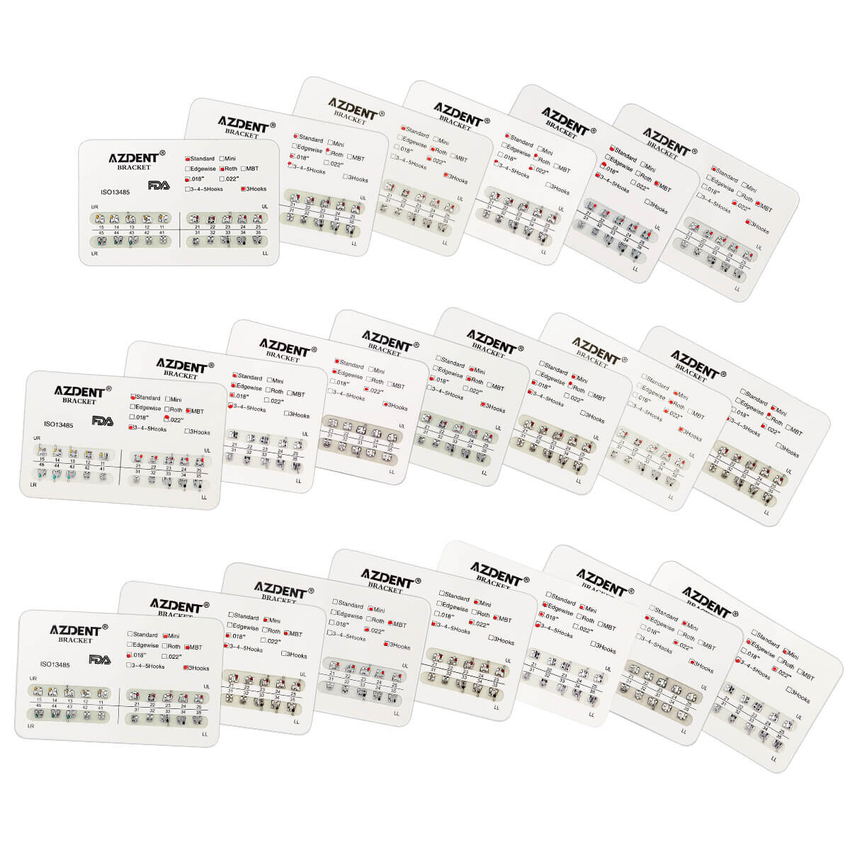 AZDENT Dental Orthodontic Bracket Braces Mini Standard 018/022 Roth/MBT Hook345