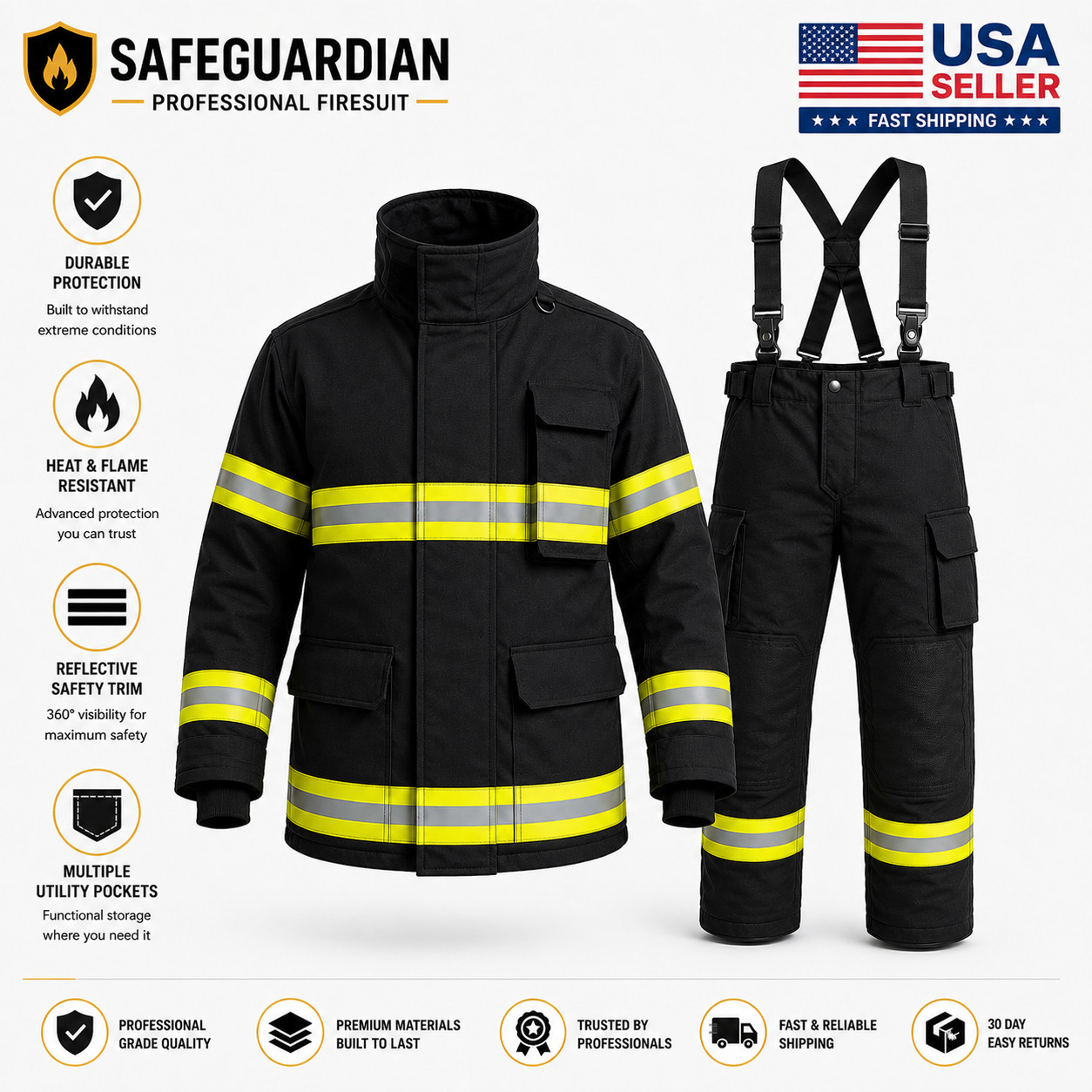 DYOB Firefighter Suit Fire Suit Turnout Gear Jacket/Pants w/ Overall straps NFPA